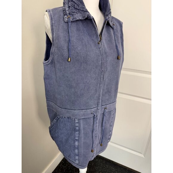 PBJ Draw String Womens L Indigo Hooded Vest Cotton Zip Front Y2K Beach Comfy NWT - Picture 3 of 15